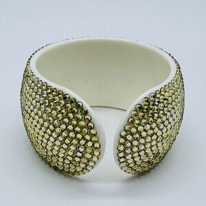 Vintage Graziano R J G Acrylic Gold Sparkly Faux Crystals Cuff Bracelet